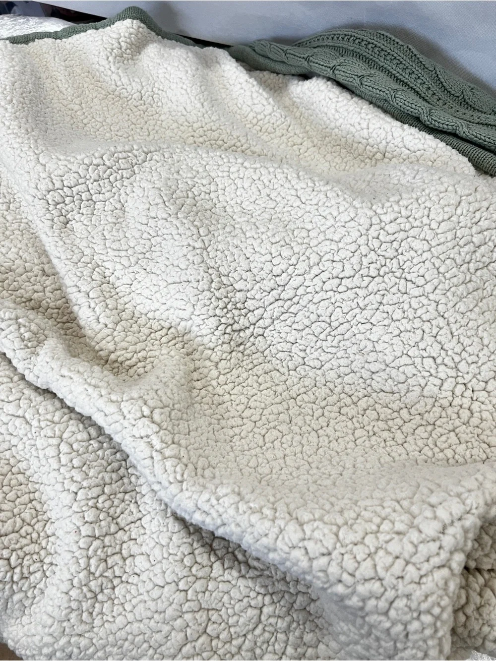 Pottery Barn Cable Knit Sherpa Fleece Teel Green Throw Blanket Size 65